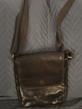Made In Florence Italy - Brown Genuine Leather Crossbody Bag - Classic Everyday